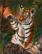 Elena Hollett, acrylic on canvas, 'The Tiger Cub', overall size 50cm x 40cm. Consigned directly from