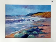Russel Pond (1966-), an oil on board seascape, signed, framed, overall size 50cm x 60cm, together