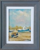 Michael Ewart, oil on board, 'Small Boats', framed and glazed, overall size 30cm x 24cm, together