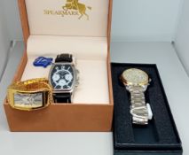 Three gents watches including Spear mark classic wristwatch chronograph, Balmain Swiss gold effect