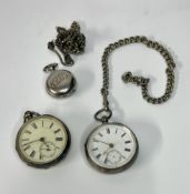 A silver cased pocket watch, silver pocket watch Launceston No150259 together with white metal