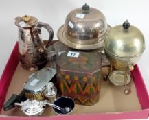 A quantity of silver plate, to include mustard pots, a coffee jug, dish, brushes, etc, with a