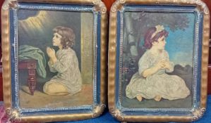 A pair of Victorian papier mâché paintings of children, in moulded gilt frames, overall size 30cm