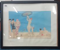 George Barbier (French, 1882-1932), a period art deco print of a beach scene, dated 1924, framed and