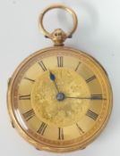 An intricate 18ct gold pocket watch, of elaborate floral engraving, roman dial, total weight 52.2g.
