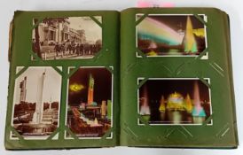 An early 20th century postcard album, to include tinted tourist sites, coloured images of the 1938