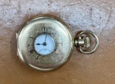 A gold plated Dennison pocket watch, approx 107.7g total weight.