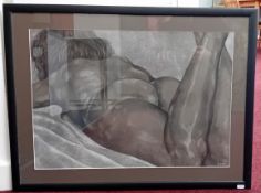 Jo Beer (1968-) chalk and charcoal on paper of female nude, framed and glazed, overall size 54.5cm x