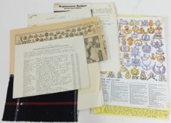 A quantity of research on military WWI and WWII cap badges from the 1960s.