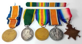 A George V Territorial Force Efficiency medal, together with a WWI trio, marked 1758 Pte C.