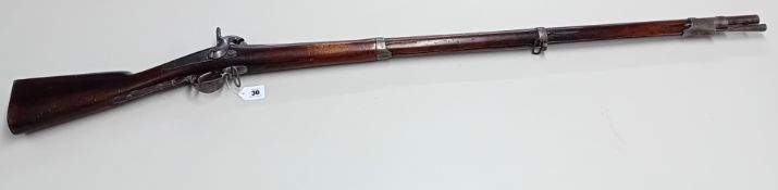 A c.1855 Belgian Percussion Rifle, with Liege proof mark, with fitted ramrod, length 142cm.