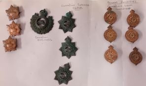A collection of 20th Canadian century cap badges, to include a Canadian Service Corps, Canadian