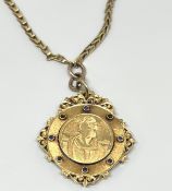 An Italian gold pendant, depicting a scene of the Madonna with Child. Decorated with a border of