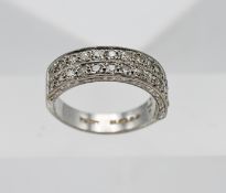 A diamond two row ring, set in 18ct white gold, size K/L