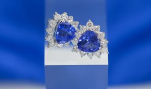 Pair of 18ct white gold diamond and tanzanite earrings.