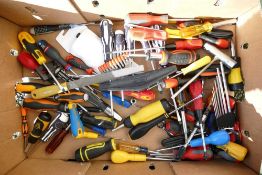 A collection of mainly unused hand tools including screwdrivers, spanners, pliers, etc (1 tray)
