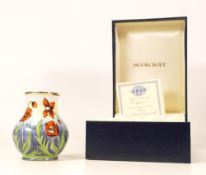 Moorcroft enamel Poppies vase by Fiona Bakewell , Limited edition 78/100. Boxed with certificate.