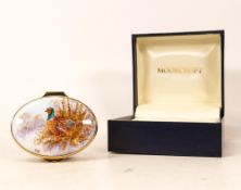 Moorcroft enamel Pheasants oval lidded box by Terry Halloran, Limited edition 4/250. Boxed, length
