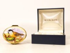 Moorcroft enamel Willow Titmouse oval lidded box by Amanda Rose , Limited edition 4/50. Boxed with