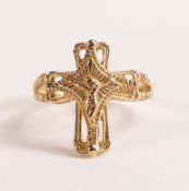 10ct Gold Crucifix Ring - Yellow 10ct Gold - Stamped 10K. Weight: 2.5 grams. Size M/N.