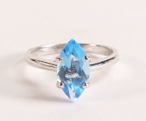 14ct White Gold Ring With Marquise Cut Claw Set Aquamarine - Stamped 14k Size: 