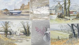 Doris Brown S.W.A (1933-2023) Eleven Landscapes, Coastal and Rural Scenes. Watercolour on paper,