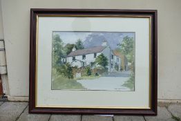 Doris Brown S.W.A (1933-2023) Vignette of a Cobwebbed Barrel with Strewn Red Apples. Watercolour