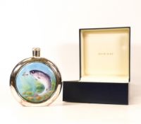 Moorcroft enamel and silver Salmon hip flask by Terry Halloran , Limited edition 50/50. Boxed with