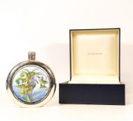Moorcroft enamel and silver Heron hip flask by R Douglas Ryder , Limited edition 23/75. Boxed with