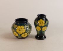 Two Moorcroft Buttercup vases, height of tallest 10cm