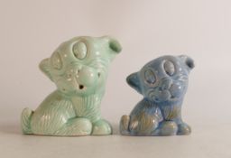 Wade Heath Flaxman ware large Pongo in green and a medium blue Pongo (2)