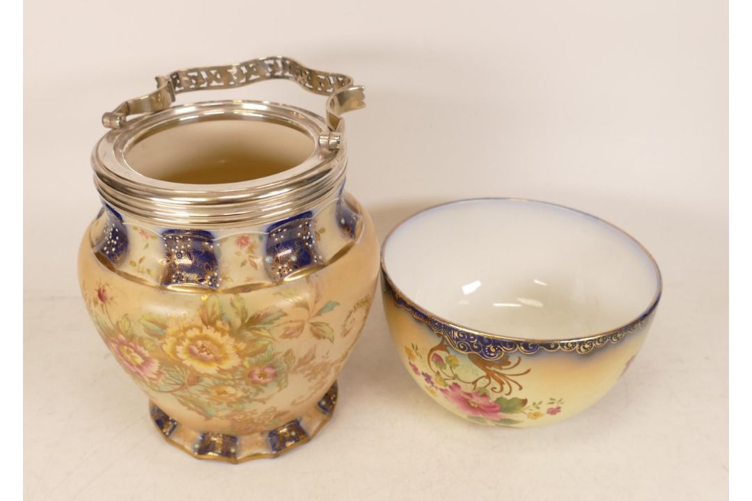 Two Carltonware Wiltshaw & Robinson Ivory Blushware to include Hibiscus Sugar Bowl and Peony Biscuit