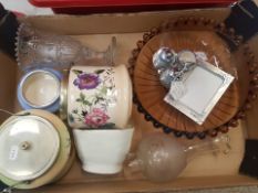 A mixed collection of ceramic items to include a Crown Devon biscuit barrel, crinoline lady cruet