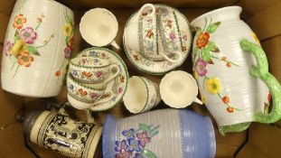 A mixed collection of items to include large water jug, vase, Spode Chinese Rose cups and saucers,