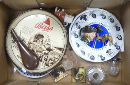 A Mixed Collection of Items to include Bass Enamel Beer Tray, Decorative Wall Plates, Silver