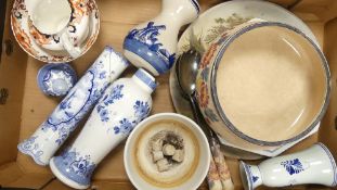 A mixed collection of items to include vases, plated, salad serving bowl with serving fork and