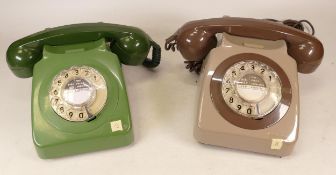 Two vintage 1970's telephones in two tone green/ brown and green (2)