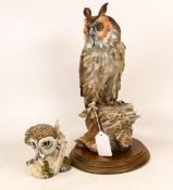 Giuseppe Armani owl figure on plinth(chip to ear and log) together with Mack 'Little Owl', height of