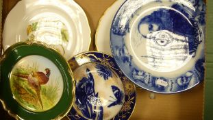 A collection of decorative wall plates to include Quimper , Doulton Burslem bowl , Spode bird