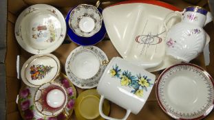 A mixed collection of items to include Coalport Caughley mask head jug, Carlton ware dish, Royal