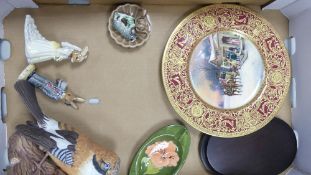 A mixed collection of items to include Moorcroft Hibiscus ashtray, Bride & Groom Bunnykins, Wade