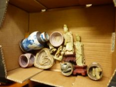 A Small Collection of Oriental Items to include Soapstone Figures of Deities, Chickens, Tealight