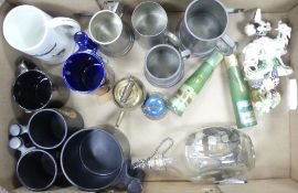 A Mixed Collection of Ceramic Mugs to include 18th Century Derby Figure of the Welsh Tailors Wife,