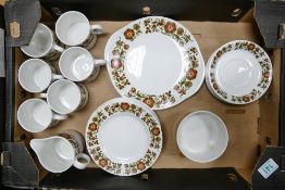 Burnleigh Ironstone floral teaware to include six cups, six saucers, one cake plate, one sugar dish,