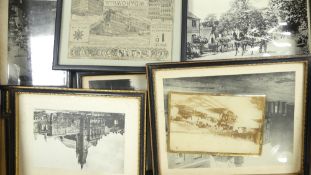 A Quantity of Framed Prints and Ephemera to include Wills Advertising Card, Historical Photographs