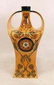 Cobridge 2002 Golden Jubilee vase of square waisted two-handled form, decorated with trailing