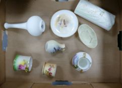 Royal Worcester Miniature blush ware cup, vase signed H Wall , Golden Plover pin dish signed L