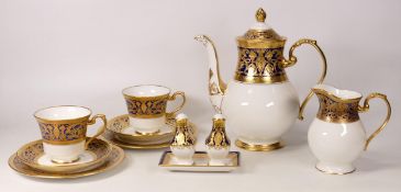 De Lamerie Cobalt blue Robert Adam pattern to include 2 trio's, milk jug, tea pot and condiment set