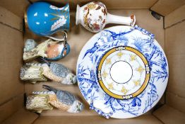 A collection of items to include Two China Merlin birds by J Mack together with kingfisher by J