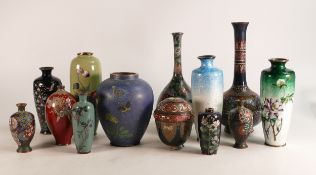 A Collection of Chinese Cloisonne Vases, Including various decorated vases, all with some dents or